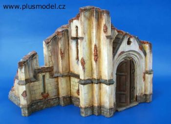 PLS006 - Miniatur ruinierte Kirchenfassade zum Zusammenbauen und Bemalen Maße 21 x 17 x 17 cm für Diorama